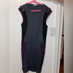Buffalo grey dress with purple/black studded shoulders dress